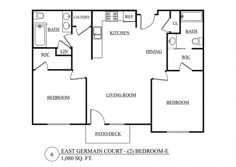 Floor plan for 2 beds, 2 baths, 1080 sqft